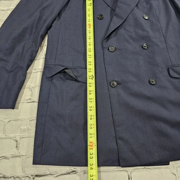 Ermenegildo Zegna Windowpane Sport Coat Jacket Double Breasted Blue MENS SIZE 54